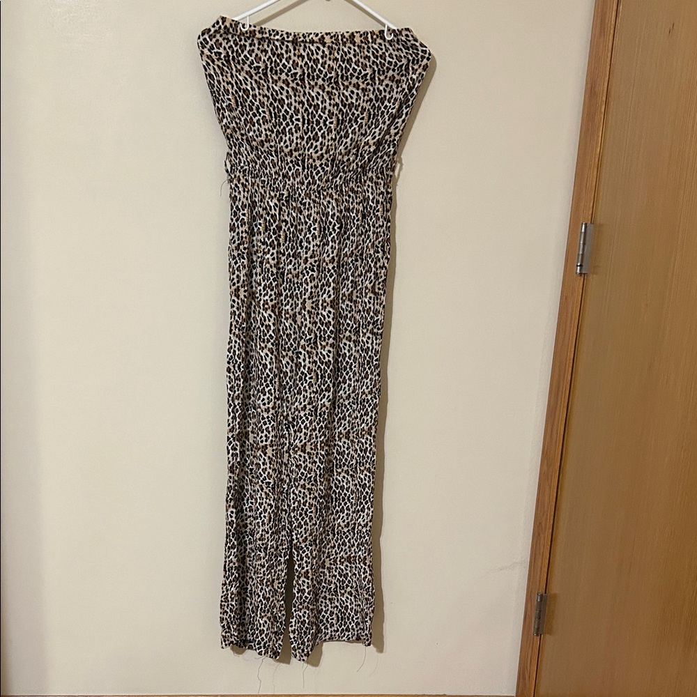 Simple Leopard Print Strapless Jumpsuit S